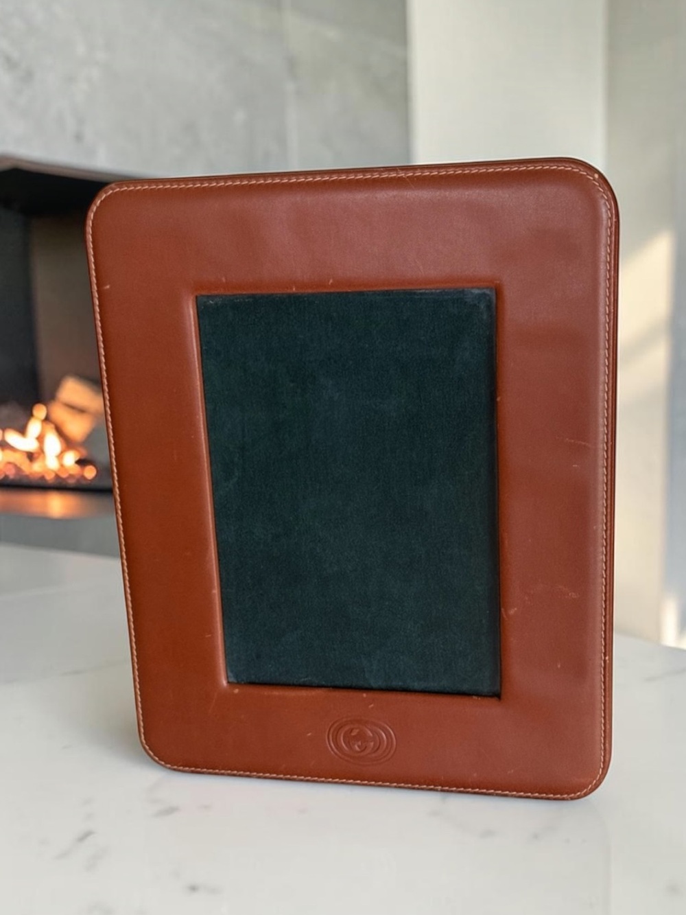 Gucci VTG Circa 1970 Cognac Genuine Leather Picture Frame 8x10